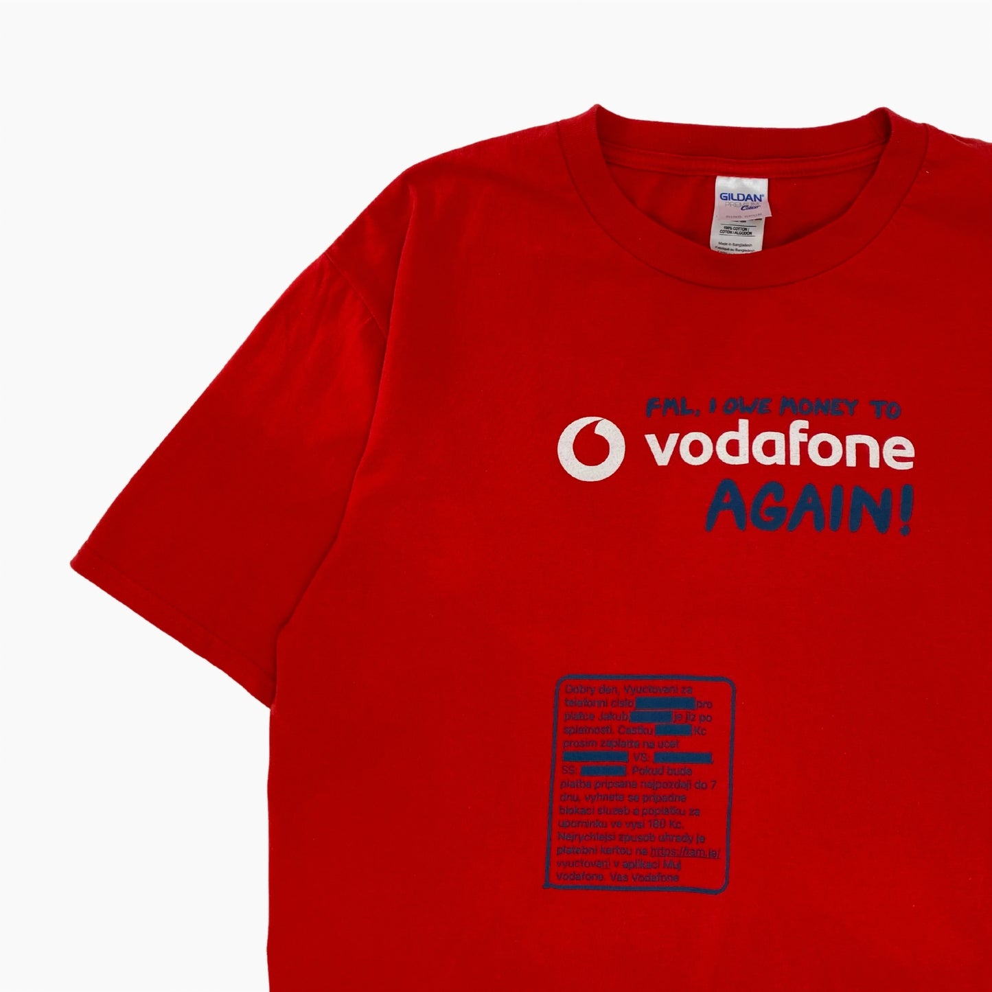 BLUEBOY X KNEDLO ZELO WEAR "FML I OWE MONEY TO VODAFONE AGAIN" T-SHIRT | L