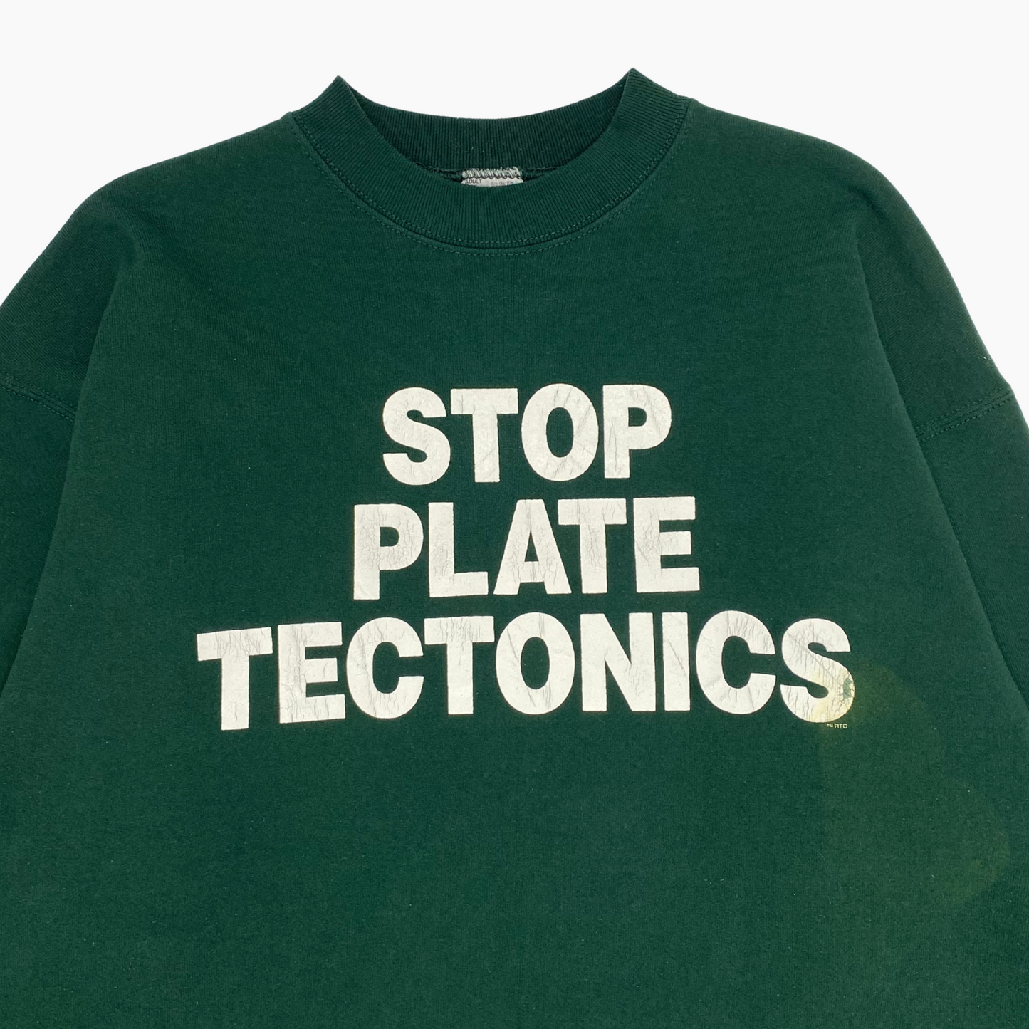 EARLY 90S 'STOP PLATE TECTONICS' SWEATER | XL