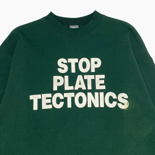 EARLY 90S 'STOP PLATE TECTONICS' SWEATER | XL